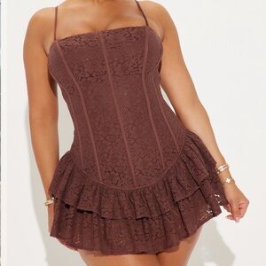 Brown Lace Mini Dress